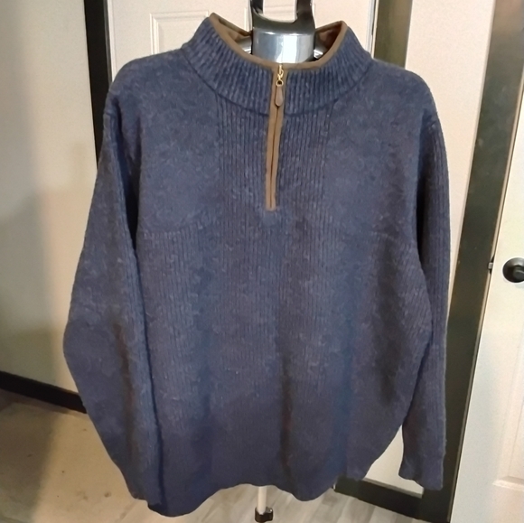 L.L. Bean Men Navy Waterfoul 1/4 Zip-Up Sweater Pullover 100% Lambswool SIZE XXL